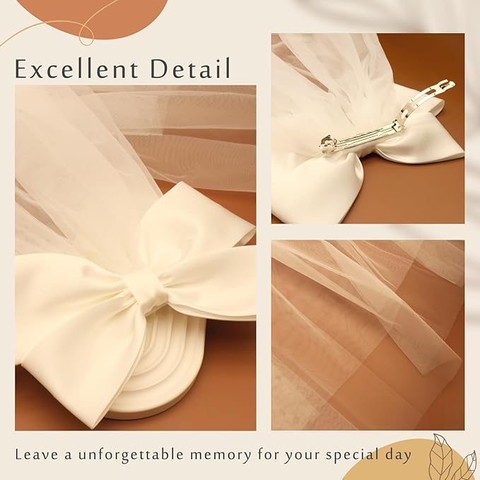 Bridal Veil Bachelorette Party Veil White Bow Wedding Veil Elegant Tulle Layer Hair Clip for Women and Girls