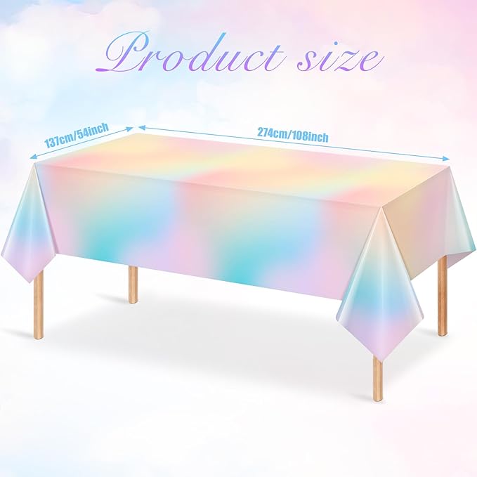 6 Pcs Pastel Tablecloths,Plastic Rainbow Tablecloth Disposable Rectangle Pastel Rainbow Table Covers for Baby Shower, Wedding, Birthday Party, Girls and Princess Party Decorations, 54 x 108 Inch