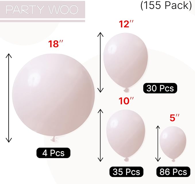 PartyWoo Beige Balloons 155pcs Different Sizes of 18 12 10 5 Inch Boho Cream Ivory Neutral Balloon Arch Kit Garland for Wedding Graduation Engagement Baby Shower Birthday Party Decorations White-F60