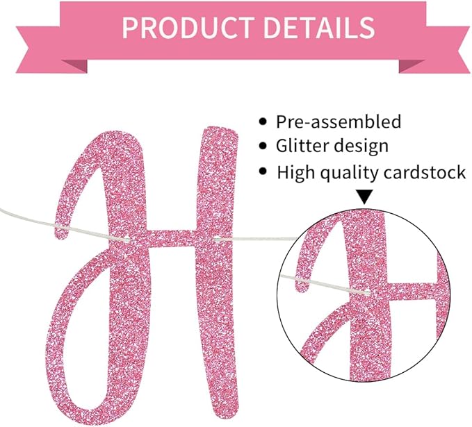 BEISHIDA Pink Happy Anniversary Banner, Pre-Strung - Glitter Happy Anniversary Banner,NO DIY - Glitter Garland Sign for Wedding Engagement Party Decorations & Decor