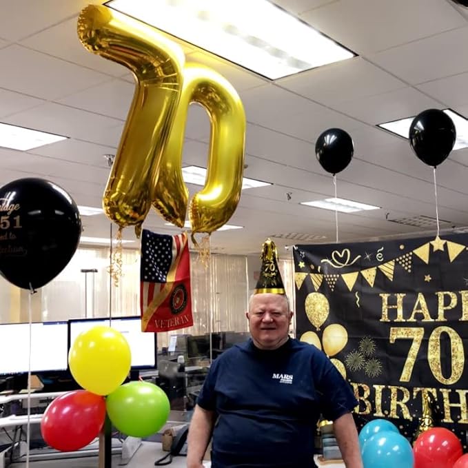 Gold Number 70 Birthday Balloons, 40 Inch Large Gold Mylar Foil Number 7 & 0 Balloons for Women, 70th Birthday Balloons for 70 Year Old Men Anniversary Birthday Party Decorations Supplies