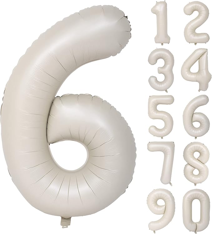 40 In Cream white Number Balloons Helium Foil Mylar Balloon Birthday Party banquet Decoration Digital 6