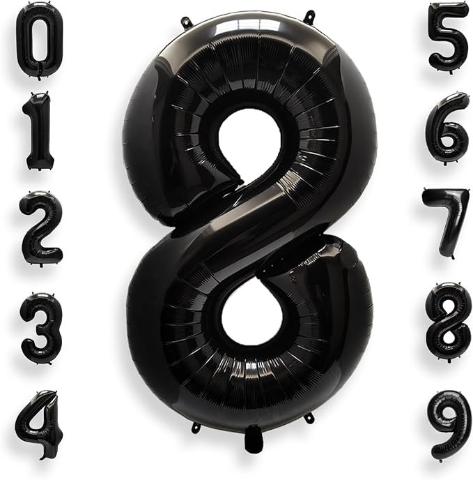 AULE 40 Inch Big Black 8 Balloon Number Large Foil Helium Number Balloons 0-9 Jumbo Giant Happy 8th Birthday Party Decorations for Boy or Girl Huge Mylar Anniversary Party Supplies