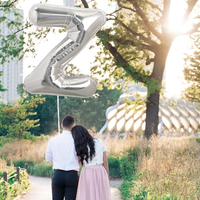 TONIFUL 40 Inch Large Silver Letter Z Helium Foil Mylar Balloon for 2026 New Year Eve Graduation Wedding Baby Shower Birthday Party Anniversary Supplies Decorations