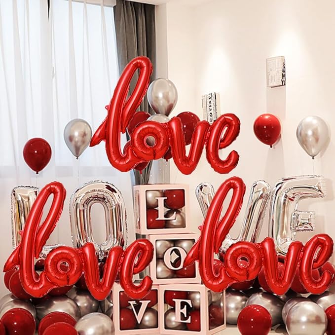 Valentines Day Balloons LOVE Balloons Red Love Foil Balloons for Valentine's Day Party Decorations Valentines Day Anniversary Wedding Valentines Decorations Decor Supplies 3pcs