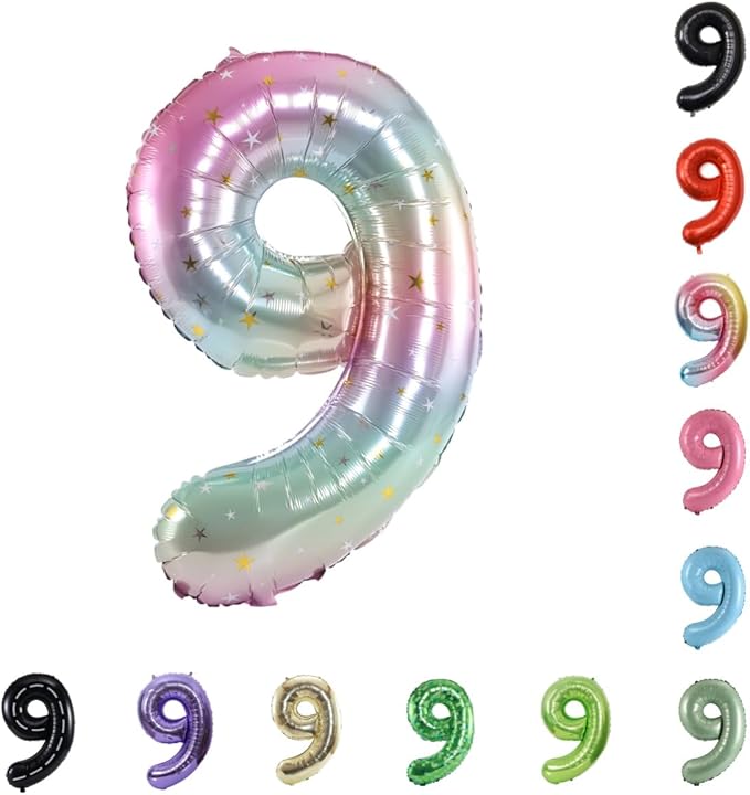 40 Inch Large Foil Helium Number Balloon Birthday Wedding Party 0-9 (Pastel, 9)