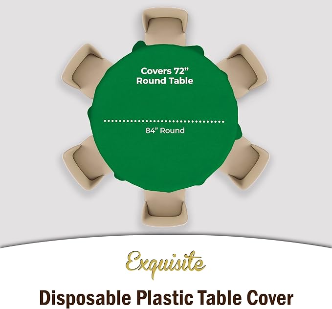 Exquisite Party Solids 6-Pack Premium Plastic Tablecloth 84in. Round Plastic Table Cover - Emerald Green