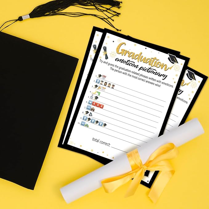 Yangmics Direct 2025 Graduation Party Card,Graduation Table Cards,Graduation Emoticons Pictionary Theme,30PCS Graduation Party Ideas Activities Supplies Decor for Class