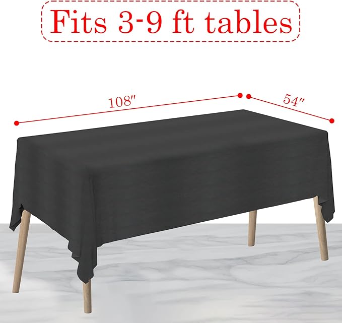 Black Paper Tablecloths Disposable for Rectangle Tables 3 Pack,3 Ply Paper & Plastic Quality Table Cloth for Parties,54 x 108 Inch Birthday Table Cover Outdoor Wedding Banquet Tablecover…