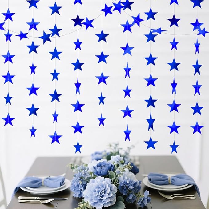 Blue Shining Star Hanging Garland Blue Hanging Sparkling Star Streamer Glitter Bunting Banner Twinkle Backdrop for Wedding Baby Shower Birthday Christmas Decorations 40 Feet