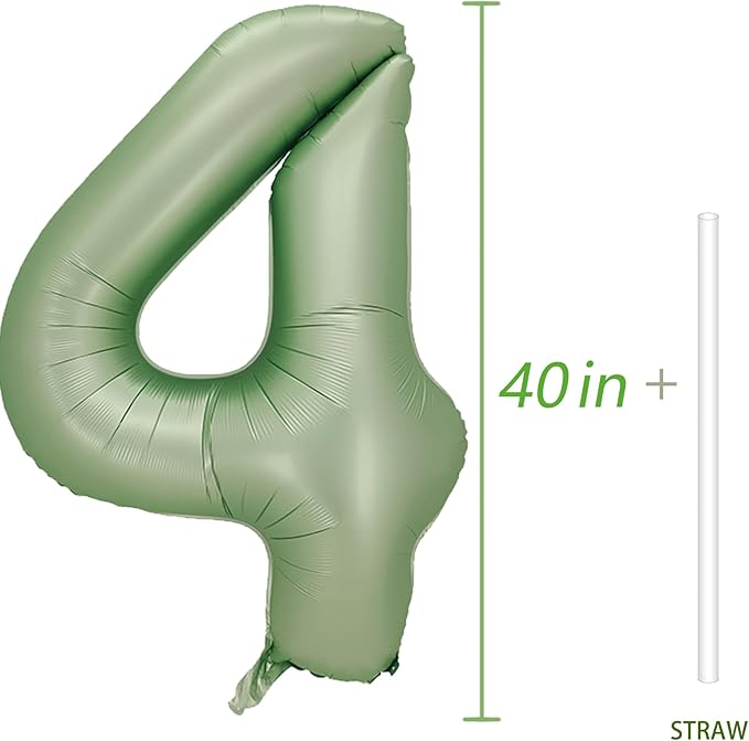 Number 4 Balloon, Large number balloons 40 inch, 4th Birthday Party Decorations 4 Year Old Birthday Sign Decor, Sage Green
