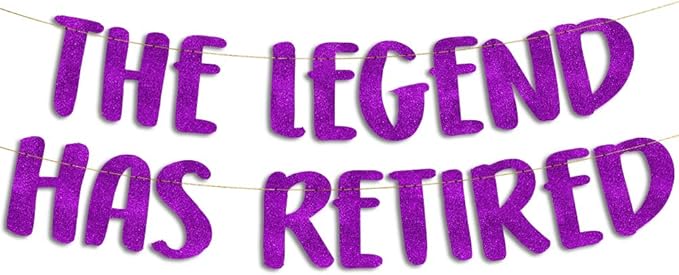 Pre-Strung The Legend Has Retired Purple Glitter Banner - Funny Retirement Decorations for Men and Women - Retirement Party Supplies and Gifts