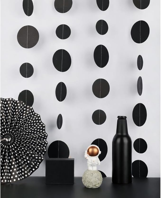 Black Paper Garland Circle Dot Party Banner Wall Streamers Backdrop Ceiling Hanging Decorations, 20 Feet in Total