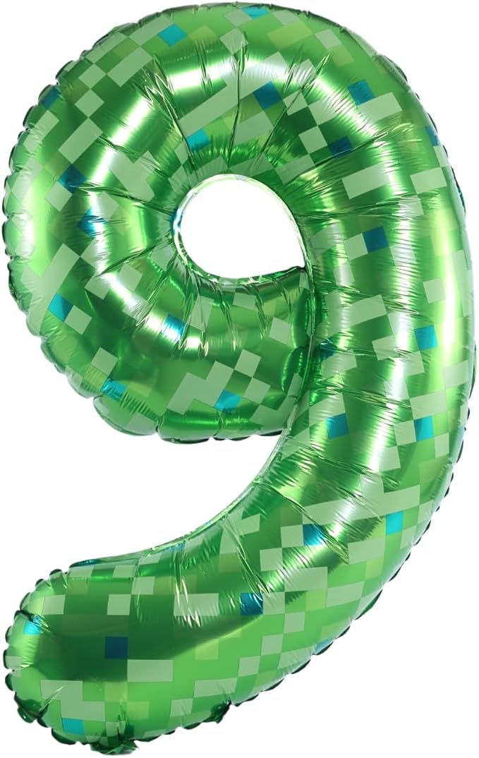 40 Inch Large Foil Helium Number Balloon Birthday Wedding Party 0-9 (Green Pixel, 9)