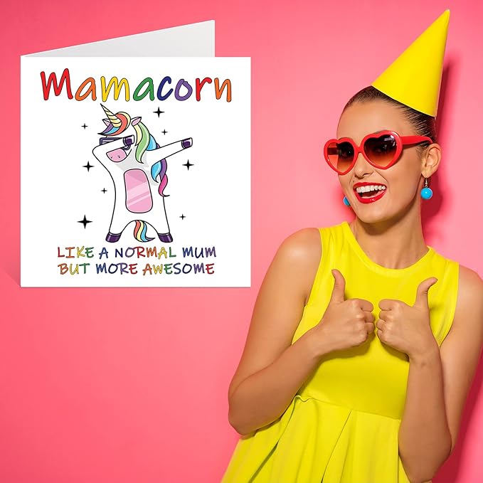 Stuff4 Birthday Cards for Mum - Mamacorn - Mum Birthday Card from Daughter Son, Mummy Unicorn Card, 145mm x 145mm Seasonal Mothers Day Mama Mammy Mom Funny Greeting Cards