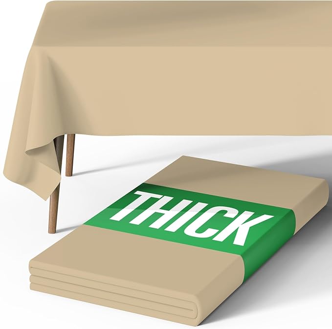 Pureegg Rectangle Table Cloth 60" x 84" – Durable Polyester Tablecloth Offers Reusable & Washable Protection, Ideal for Outdoor Party, Picnic, Wedding, Banquet and Birthday, Beige