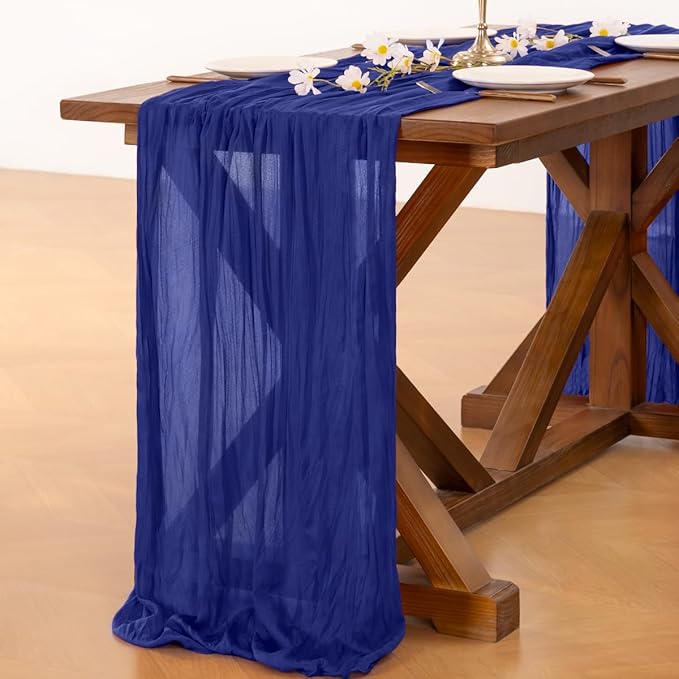 Socomi 3pcs Royal Blue Easter Spring Cheesecloth Table Runner Boho Rustic Gauze 120 inch 10FT Cheese Cloth Runner for Wedding Party Baby Shower Birthday Home Decor Holiday Decorations