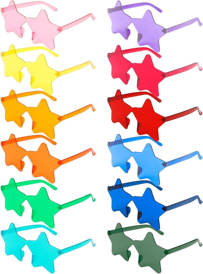 12 Pairs Star Sunglasses Bulk 4th of July Star Glasses Rimless Patriotic Fourth of July Star Shaped Party Sunglasses