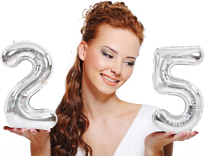 TONIFUL Balloons 16 Inch Silver 0-9 Number Mylar Foil Balloons 10 Pcs Silver Custom Digital Balloons for 2026 New Year Eve Birthday Party Engagement Graduations Anniversary Baby Shower