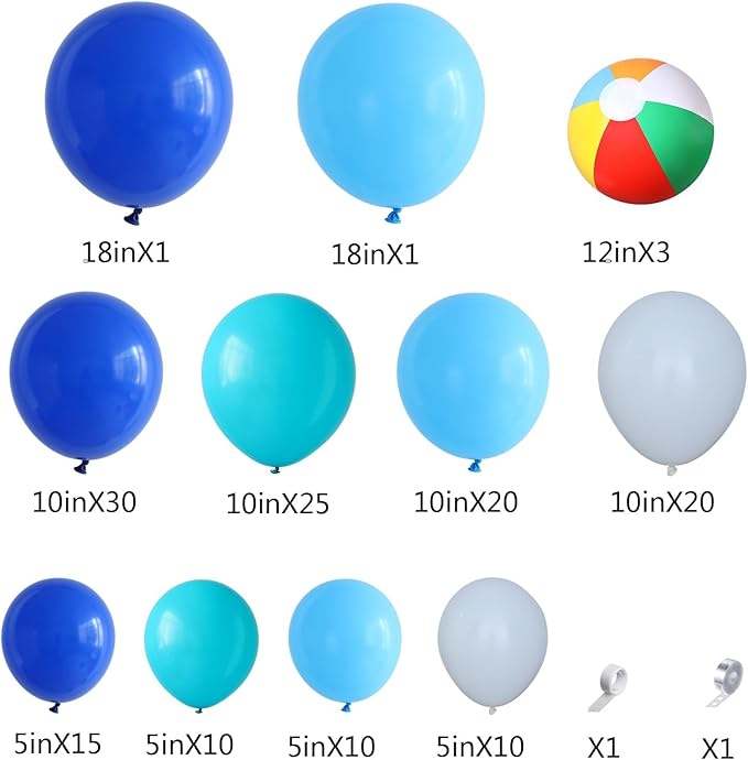 Ocean Wave Surf Theme Party Decorations, 147 Pcs Teal Blue White Balloon Garland Arch Kit with Inflatable Beach Balls for Summer Beach Pool Hawaiian Birthday Baby Shower