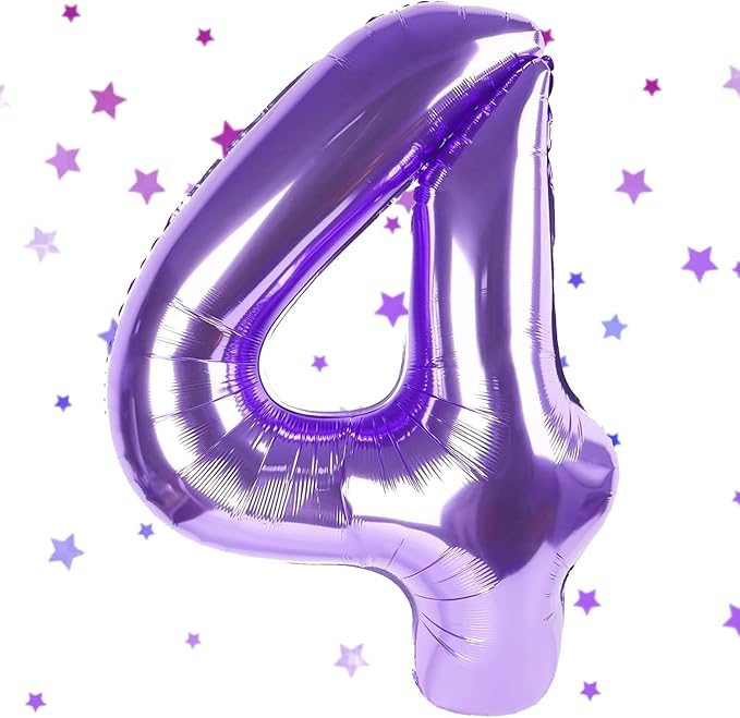 Purple Number Balloons, 40 Inch Purple Balloon 4.4 Helium Balloon 4th Birthday for 4 Years Birthday Decoration Children Girls Boys