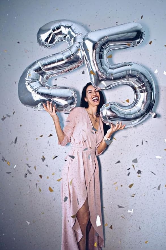2 Numbers Balloon 40 Inch Silver Two Balloon Number Birthday Decor, 2nd 12 21st Party Celebration Decorations Graduations Wedding Baby Shower