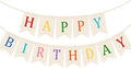 Doumeny Happy Birthday Burlap Banner Boho Birthday Garland Banner Rainbow Bohemian Bunting Garland White Birthday Hanging Bunting Multicolor Birthdays Sign Party Flag for Home Mantel Fireplace Nursery