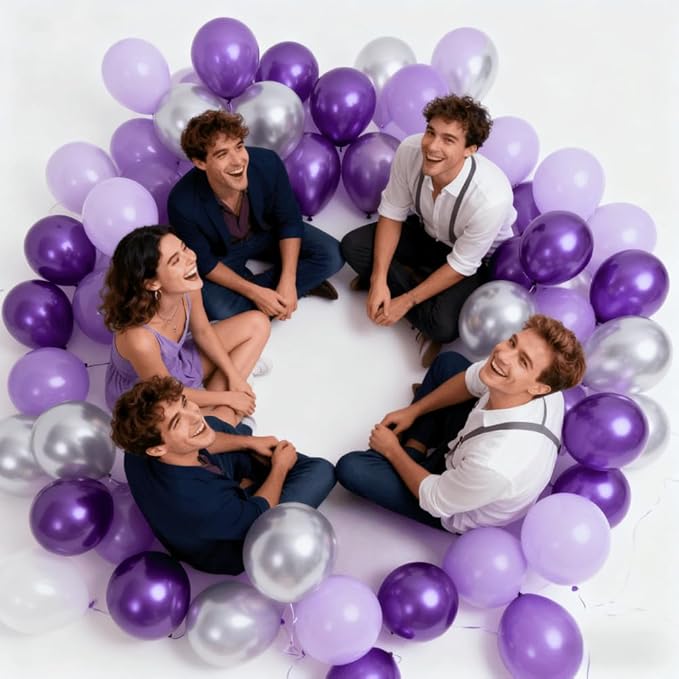 400 Pcs Purple Balloons 12 Inch Latex Bulk Metallic Purple Silver Assorted Color Balloon Set for Birthday Wedding Baby Shower Party Decorations ﻿