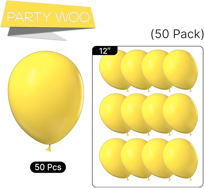PartyWoo Yellow Balloons 50pcs 12 Inch Latex Helium Balloon for Birthday Baby Shower Graduation Sunflower Anniversary Engagement Bee Hawaiian Beach Lemon Theme Party Decorations Yellow-Y55