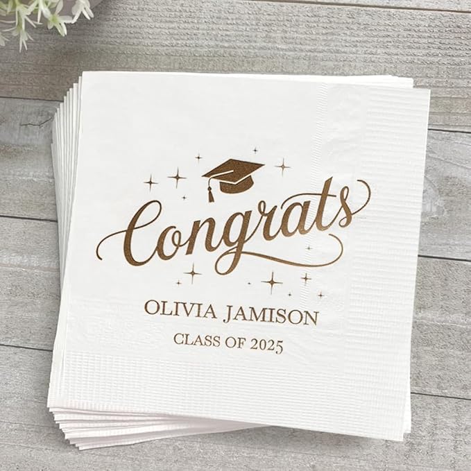 Personalized Graduation Party Disposable Napkins, Custom Grad Party Decor, Class Of 2025, Congratulations Grad, Gifts For Graduations Parties Style 6