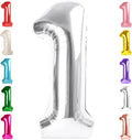 Number Balloons 1, 40 Inch One Balloons for 1st Birthday Girl Boy 1 11 21 Party Decorations Baby Shower Photo Shoot, Silver 1 Balloon