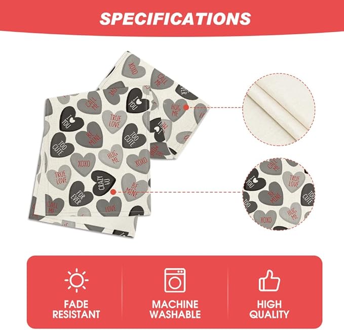 Artoid Mode Black Ture Love Heart Valentine's Table Runner, Seasonal Kitchen Dining Table Decoration for Home Party Decor 13x72 Inch