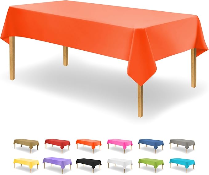 Orange Disposable Plastic Tablecloth for Rectangle Tables (48 Pack) Premium Decorative Table Cloths for Parties, Events & Weddings, Indoors & Outdoors, 54 x 108 inches
