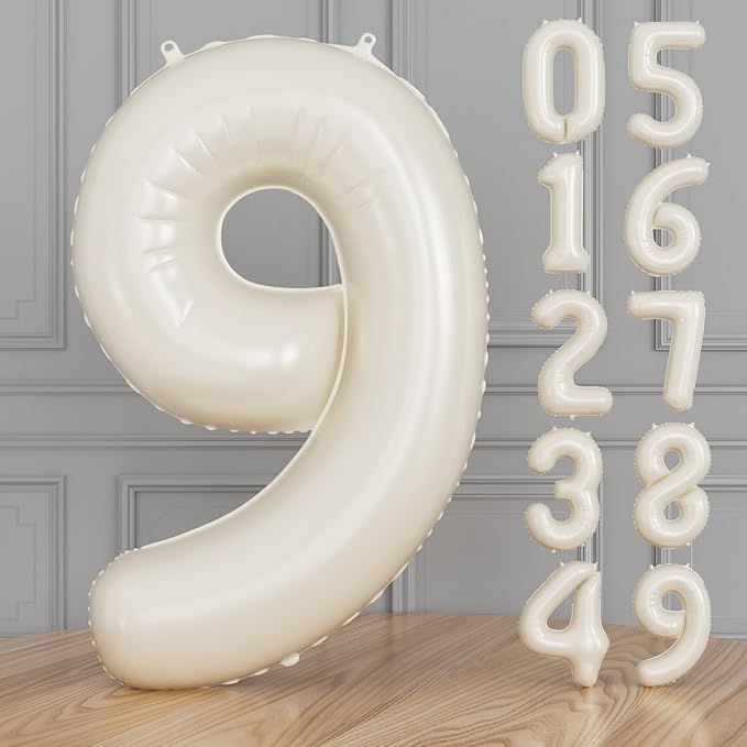 Number 9 Balloons - 40 Inch Cream Number Balloons Giant Light Cream balloon Big Foil balloon for Birthday Anniversary Baby Shower Party Decorations