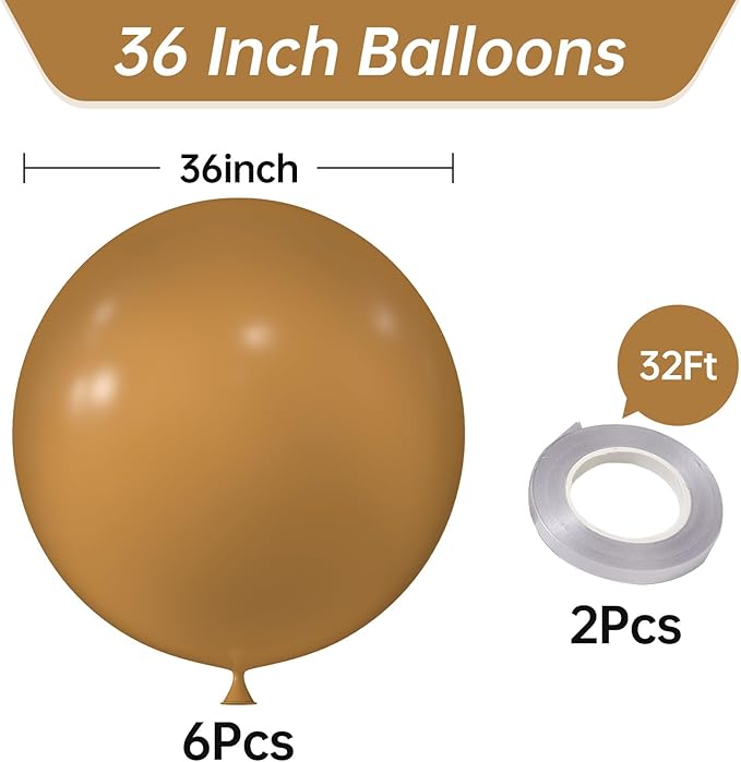 KALOR 36 Inch Giant Retro Khaki Balloons, 6 Pack Large Round Retro Khaki Latex Balloons for Anniversary, Birthday, Christmas, Wedding, Baby Shower Party Decorations
