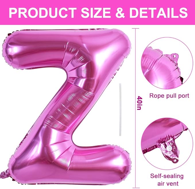 TONIFUL 40 Inch Large Rose Red Letter Z Balloons - Giant Hot Pink Alphabet Letter Balloons for Birthday Party Anniversary Supplies Decorations