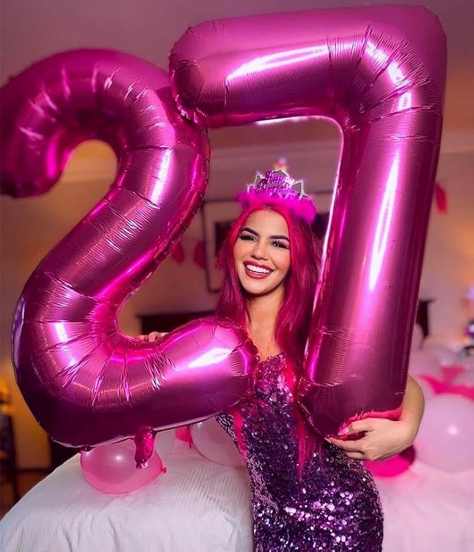 Digital Number 7 Rosy Purple Birthday Balloon 40 Inch, Foil Balloons for 7 17 27 70 77 Party Decorations Supplies, Rosy purple Mylar Numbers Balloon for Seven Wedding Anniversary
