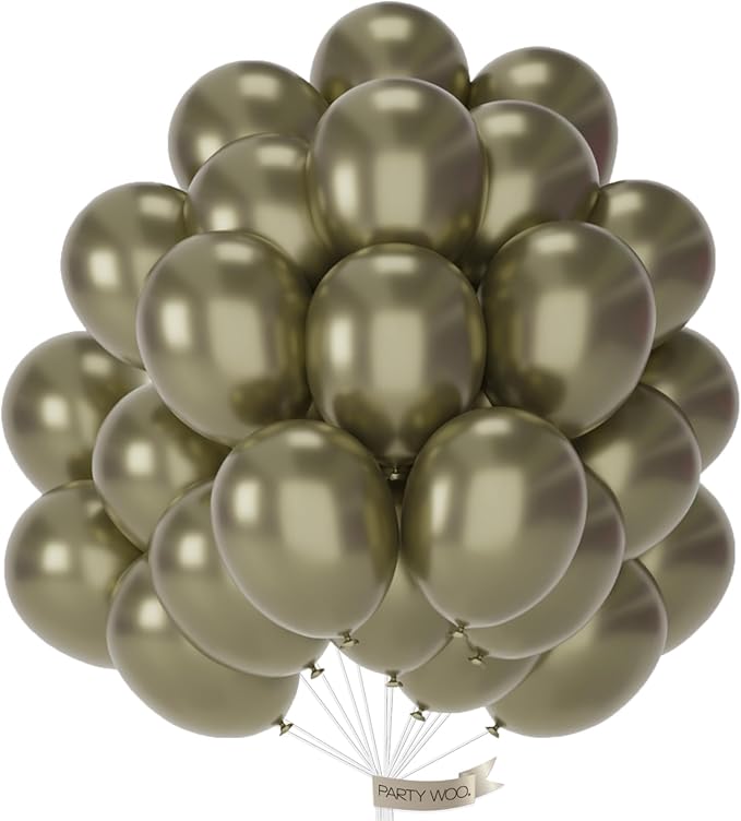 PartyWoo Metallic Green Balloons 50pcs 12 Inch Metallic Sage Olive Green Boho Neutral Balloons for Graduation Wedding Engagement Baby Shower Woodland Jungle Birthday Party Decorations Green-G126