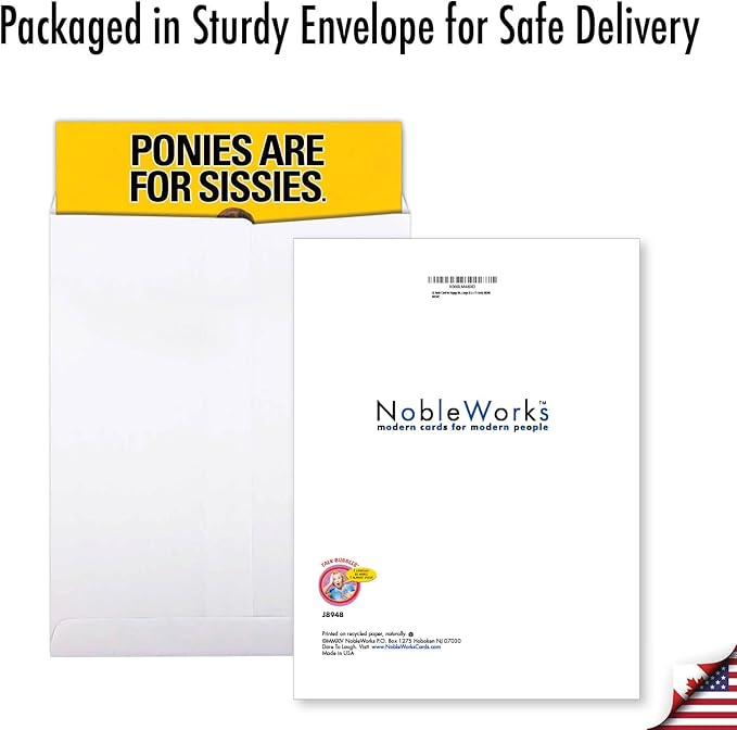 NobleWorks - 1 Jumbo Funny Card for Birthdays (8.5 x 11 Inch) - Cartoon Joke, Humor Bday Card with Envelope - Ponies for Sissies J8948