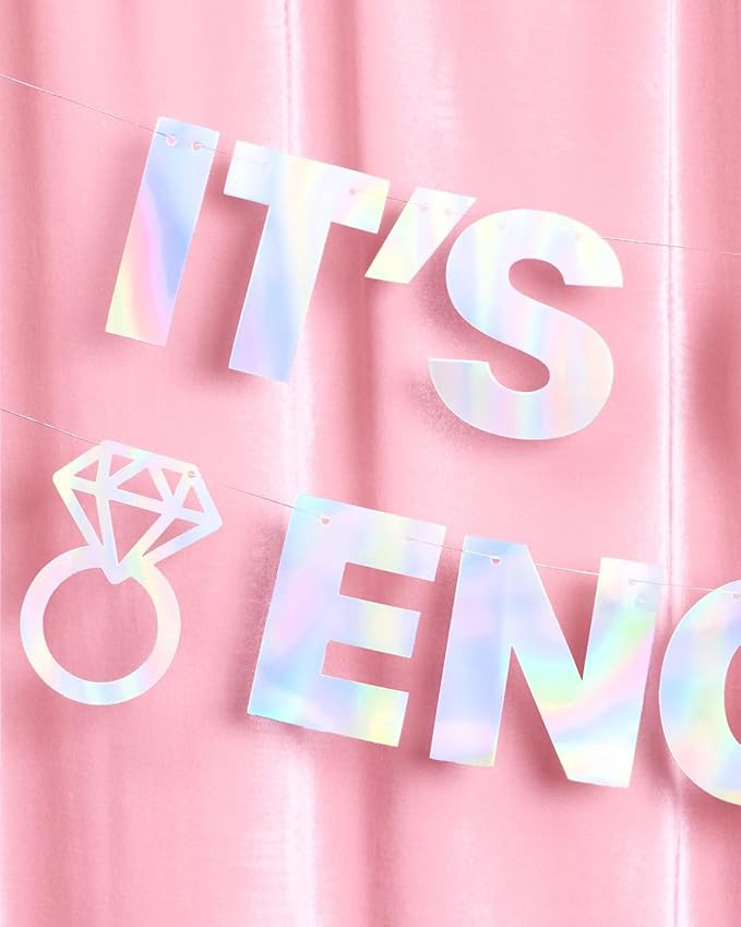 xo, Fetti It's Giving Engaged Banner - Iridescent Foil | 5 Ft. | Bachelorette Decorations, Engagement Party Sign, Proposal Background, Bach Supplies