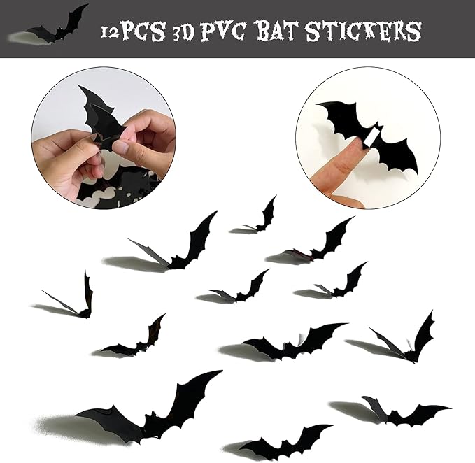 Red Glittery Happy Birthday Halloween Banner Black Foil Curtains Backdrop 3D Bat Sticker and Latex Balloons Confetti Balloon for Birthday Party Decorations Scary Party Supplies