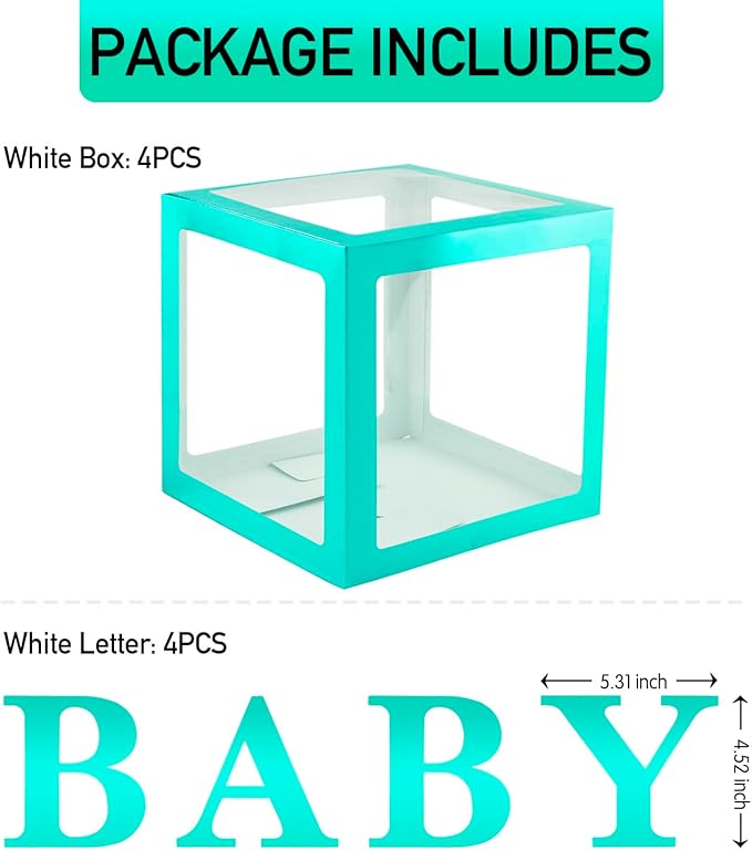 Party Decorations - 4pcs Blue Baby Balloon Boxes Blocks with Blue BABY Letters for Gender Reveal Party,Birthday Party Decorations