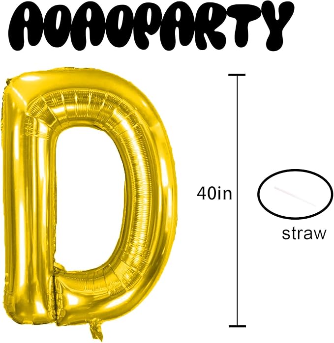Letter Balloons 40Inch Large Giant big Foil Mylar Gold Balloons D for Birthday Party Decorations