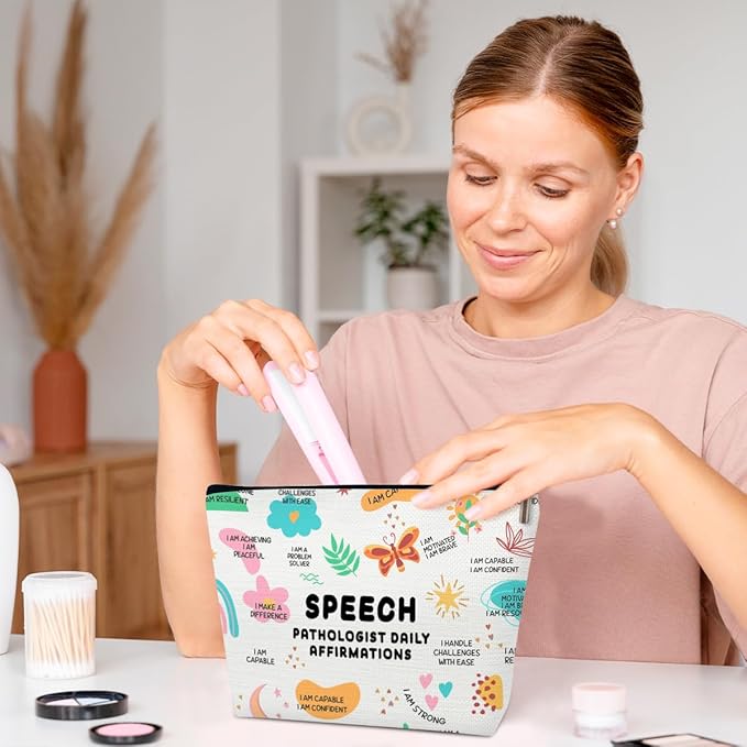 Funny Speech Therapy Gifts Makeup Bag, Graduation Gifts for Speech Language Therapist, SLP Gift, Appreciation Gift for Speech Language Pathologist, Speech Language Therapist Gift Cosmetic Bag