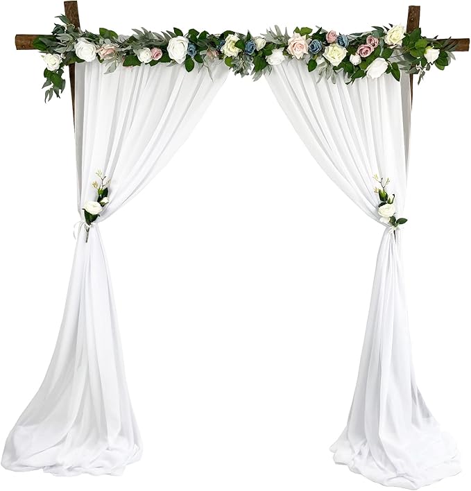 EHLDekol Sheer Chiffon Backdrop Curtains 10ft x 10ft， Chiffon Fabric Drapes for Wedding, Long Sheer Curtain for Living Room, Arch Party Stage Decoration (White, 120 x 120 Inch)