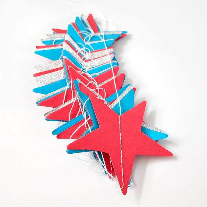 Party Decorations 52 Ft Big Star Garland Circle Dots Garland Paper Backdrop Streamer for Graduation Birthday Bachelorette Engagement Wedding Bridal Shower Baby Shower (Red Blue Silver)