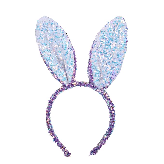 Macute Easter Headband Purple Bunny Ears Headband Rabbit Ears Sequin Beauty Headdresses Fashion Hair Accessories Easter Hairband Gift for Girls Women
