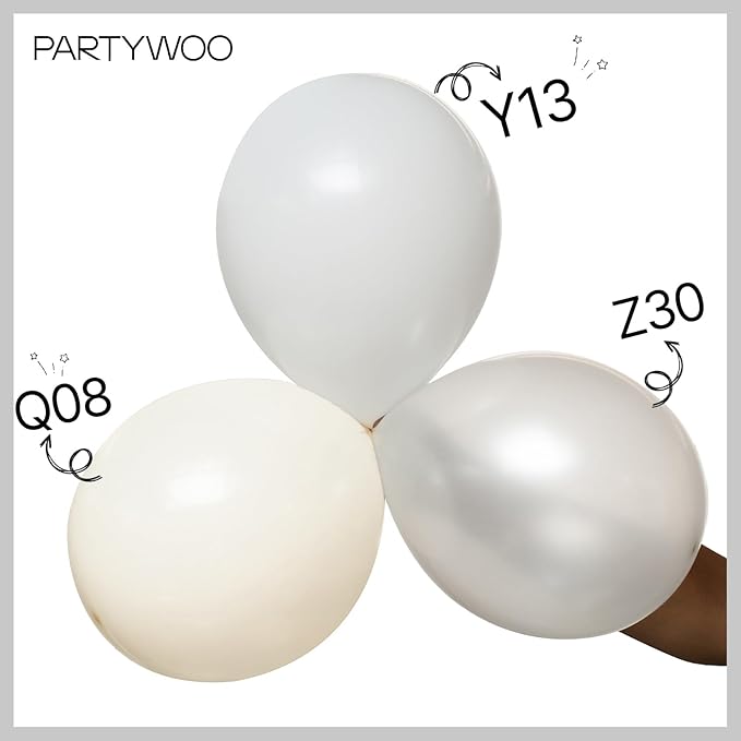 PartyWoo Pearl White Balloons 152pcs Different Sizes Pack of 18 12 10 5 Inch Metallic White Latex Balloon Arch Kit Garland for Wedding Graduation Baby Shower Birthday Party Decorations White-Z30