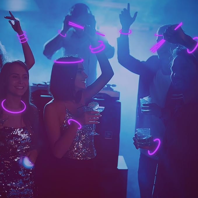 500 PCS Purple Glow Sticks Glow in the Dark Bracelet Necklaces Bulk 8" Glowsticks with Connectors 4th of July Sticks Neon Party Favor for Christmas NewYear Mardi Gars Valentines Day Wedding