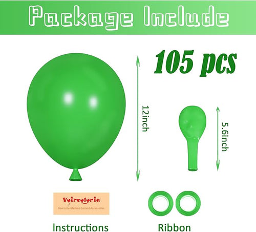 105pcs Green Balloons 12inch Party Latex Balloons for Birthday Dinosaur Baby Shower St. Patrick's Day Summer Jungle Forest Safari Party Decorations